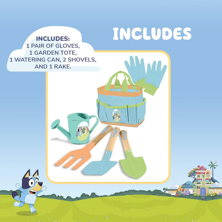 BLUEY Gardening Set | Quality Garden Tool Kit for Kids and Toddlers | Includes Watering Can, Gloves, Two Shovels, Rake and Tote Bag