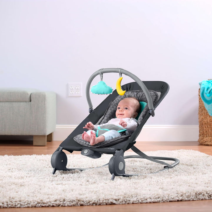 2-In-1 Bouncer & Rocker Duo (Gray and Teal) Convenient and Portable Rocker and Bouncer for Babies Includes Soft Toys and Soothing Vibrations