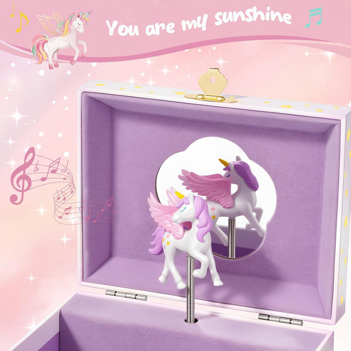 Unicorn Jewelry Box for Girls, Musical Kids Jewelry Box with Spinning Unicorn Doll, Birthday Gifts for Little Girls Children Toddler Ages 3 4 5 6 7 8 -Pink (Box Only)