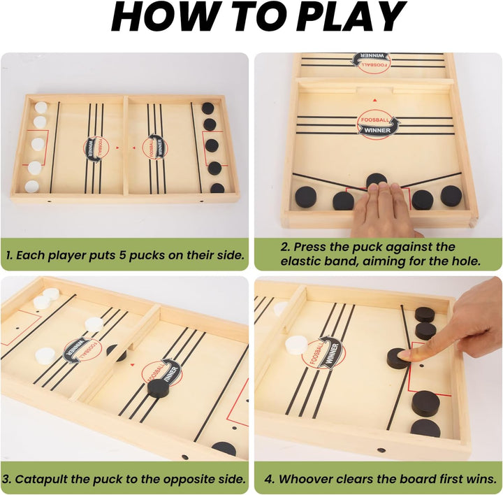 16 in Fast Sling Puck Game,Wooden Hockey Super Foosball Table,Desktop Battle Parent-Child Interaction Winner Slingshot Game,Adults and Kids Family Toys