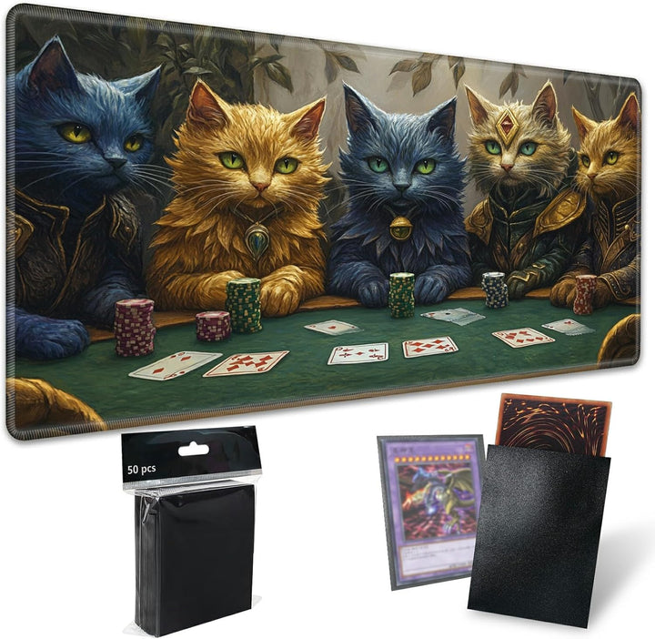 TCG Playmat Board Game Mat plus 50 Pcs Card Sleeves, 24 X 14 Table Mats Game Mousepad with Soft Surface Non-Slip Base for MTG RPG CCG Trading Card Game Playmats, Green Frog