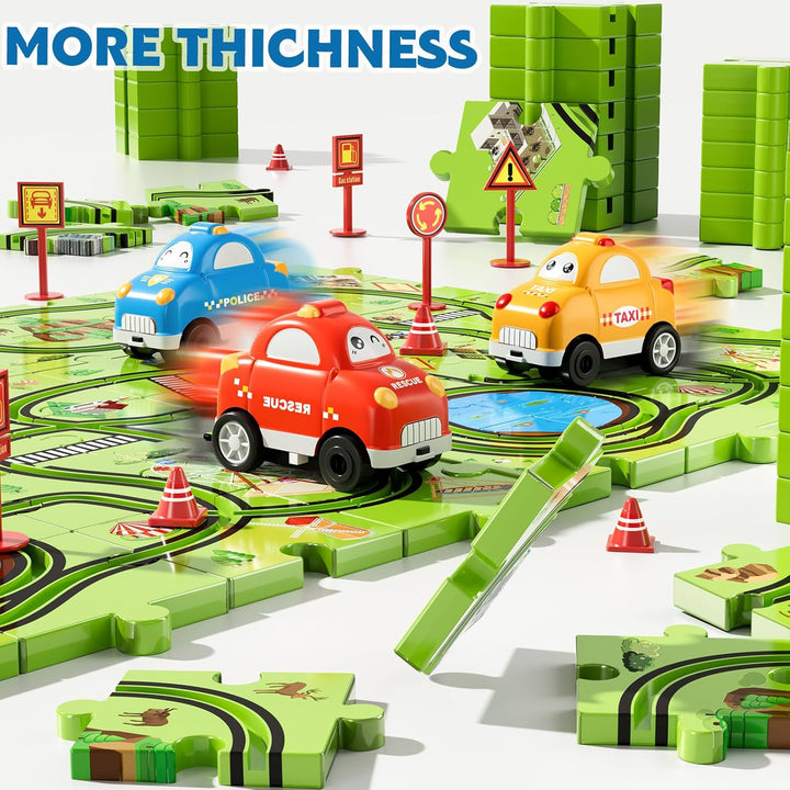 64 PCS Puzzle Track Car Set Toys for Kids Boys, Toddler Toys Gifts for 3 4 5 Year Old Boys, Floor Puzzle Tracks Car for Boys Ages 3-5 4-6, for 3 4 5 6 Year Old