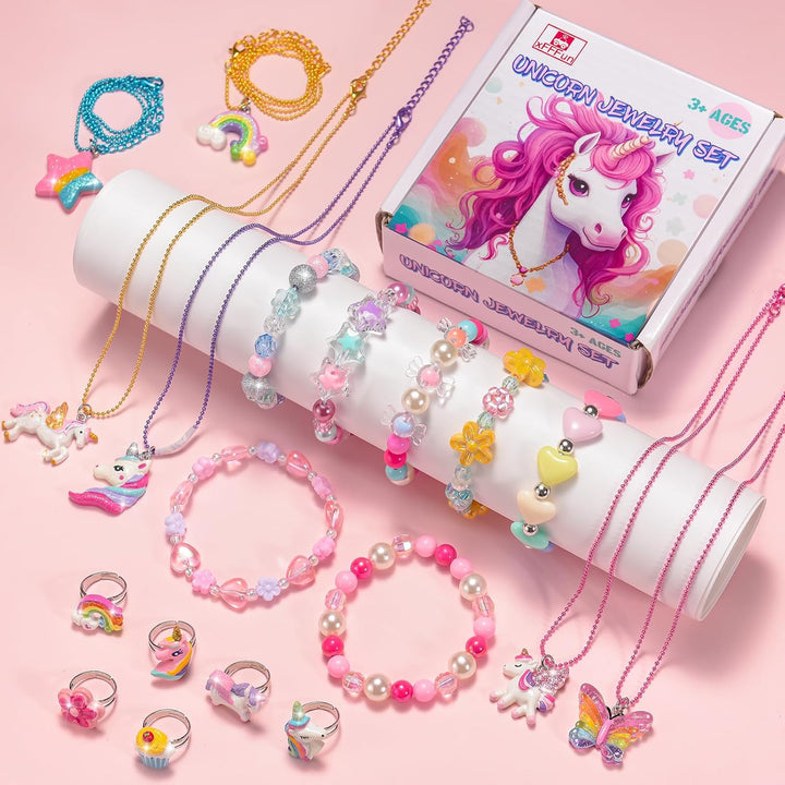 Kids Jewelry for Girls 4-6, Little Girls Play Jewelry Set for Toddlers Age 3-5 6-8, Childrens Princess Costume Dress up Necklace Bracelets Rings, Unicorn Birthday Gifts for 3 4 5 7 6 8 Year Old