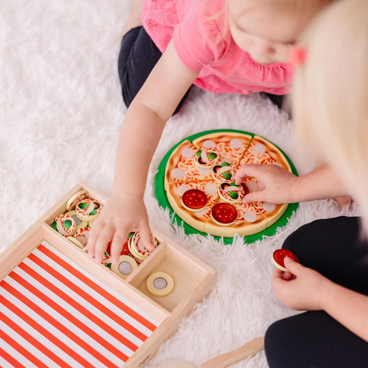 Pizza Party Wooden Play Food Set with 54 Toppings