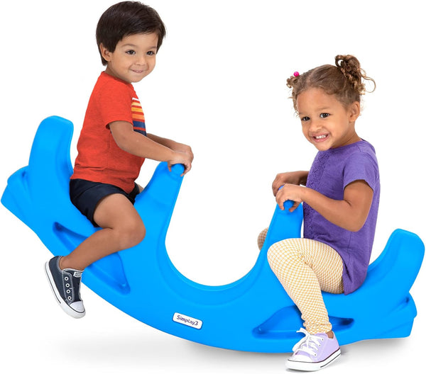 Rock and Roll Teeter Totter Seesaw - Rocking Fun for Two Toddlers or Kids Ages 18 Months to 5 Yrs- Sapphire, Made in USA