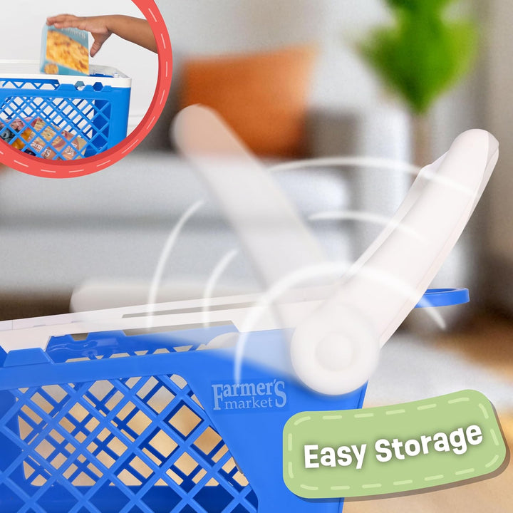 Let'S Go Shopping Pretend Scan & Sort Shopping Cart, Sturdy Plastic, Includes Pretend Food, Blue Shopping Cart for Kids Age 2+