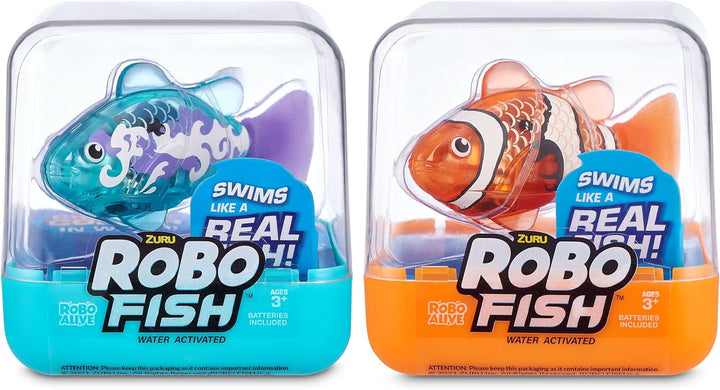 Robo Fish Robotic Swimming Fish (Teal + Orange) by  Water Activated, Changes Color, Comes with Batteries, Amazon Exclusive (2 Pack) Series 3