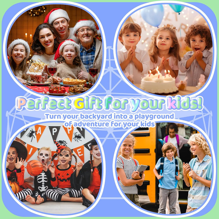 10FT Climbing Dome with Hammock, Outdoor Jungle Gym for Kids, Geometric Dome Climber Supporting 880 Lbs Anti-Rust Metal Outdoor Play Structure ASTM Approved Blue & Green