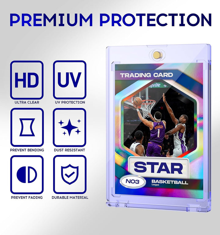 50Ct Magnetic Card Holder, 35Pt One Touch Card Holder, U-V Protectors Hard Plastic for Trading Cards, Magnet Case, Sports, Game, Football, Baseball Cards Holder
