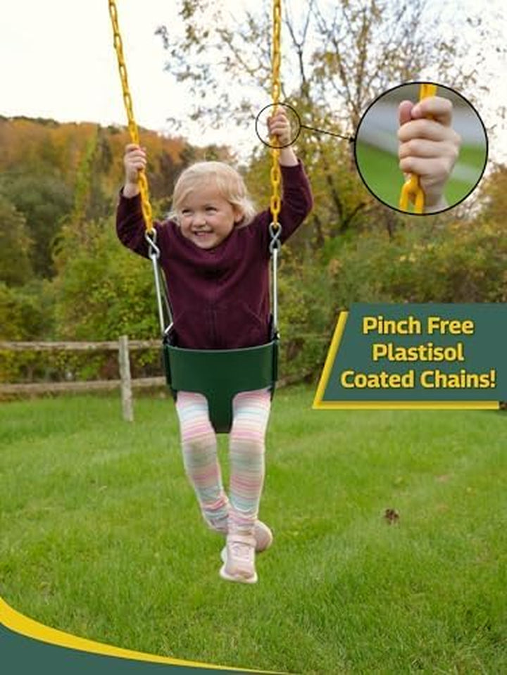 Heavy-Duty High Back Full Bucket Toddler Swing Seat | Coated Swing Chains Fully Assembled | Green Swing Set Accessory