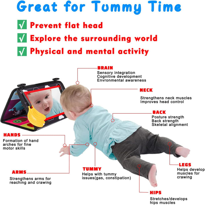 Baby Mirror Tummy Time Toys 0-6 Months with Crinkle Cloth Books Infant High Contrast Newborn Sensory Black and White Toy for 0-3 4 5 6 Months Must Haves Babies 3-6 6-12 Month Boys Girls Shower Gifts