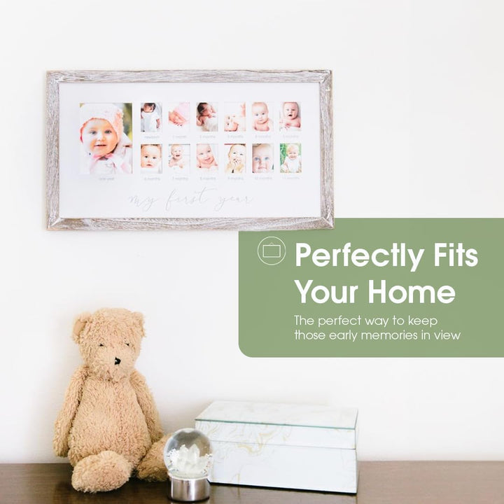My First Year Picture Frame, Baby'S First Twelve Months Photo Collage and Gender Neutral Keepsake, Ideal for Baby Shower, New Mom Gift and Nursery Decor, Distressed Wood