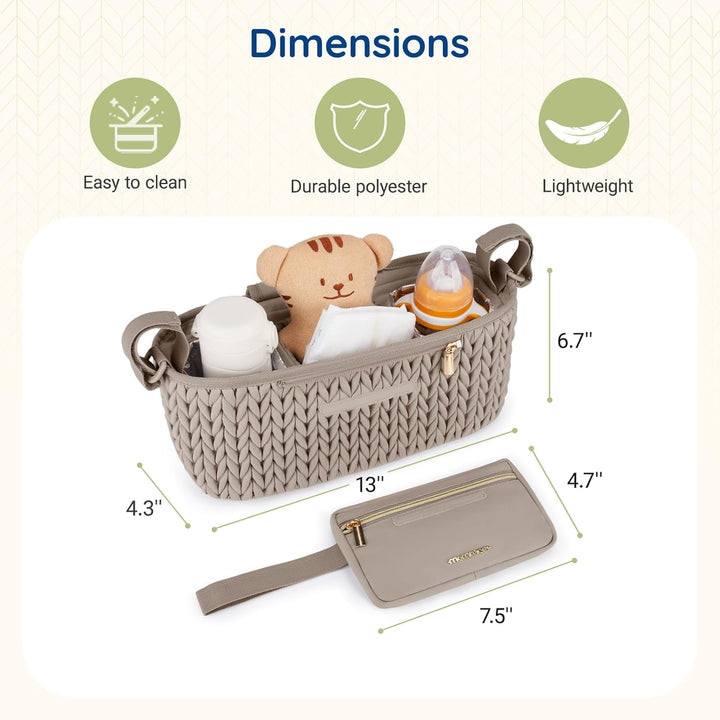 Stroller Organizer with Insulated Cup Holders, Adjustable Stroller Caddy with Detachable Phone Bag, Stroller Accessories Fits for Uppababy, Doona, Jogger, Britax, Mompush, Bob