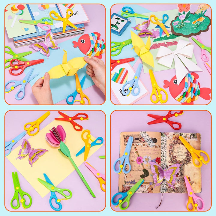 Kids Safety Scissors, 8 PCS Blunt Tip Scissor Skills Preschool Training for Kids & Children, Anti-Pinch Design, Child Hand-Eye Coordination Development, Playdough Tools Cutting Activity