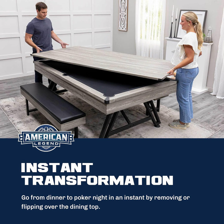 3-In-1 Pool + Poker Dining Table - Instant Transformation - Premium Black Felt - XL Flip Top Bench Storage - Modern Design
