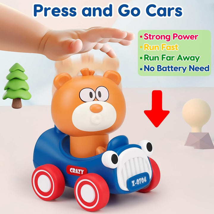 Press and Go Toy Cars for Toddlers 1-3 Push Go Animal Racing Baby Cars Toys Infant 6-12-18 Months Toys for 1 Year Old Boy Girl First Birthday Gifts for One Two 2 Year Old Toddler Toys 1-2 2-3