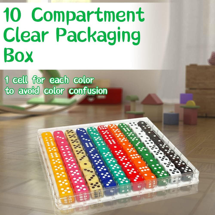 100 Pieces 16MM Dice Set, 6 Sided Standard Colored Dices with Portable Plastic Box, Opaque 10 Colors Games Dice for Board Games, Parties, Classroom Math Bulk Dice