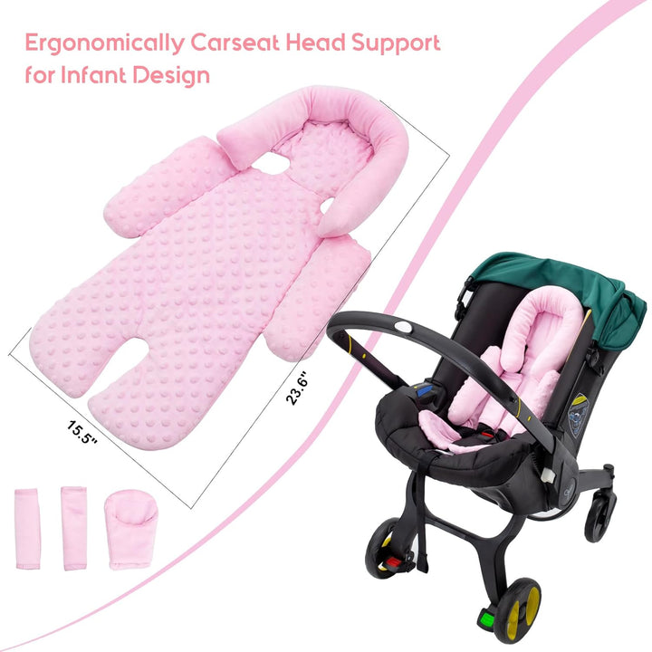 Infant Car Seat Insert with Extra 3 Strap Covers, Thickened Carseat Head and Body Support for Infant, Reversible Baby Car Seat Cushion for Boys Girls, Soft Mink Dot Newborn Insert for Preemie