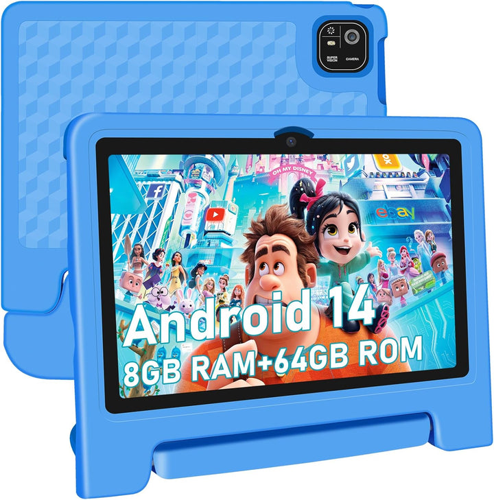 Tablet for Kids, 10.1 Inch IPS HD Touchscreen Android 14 64 GB Storage, 8GB RAM, Octa Core Kids Tablet, Parental Controls, 12-Hr Battery, Wifi, GPS - Purple