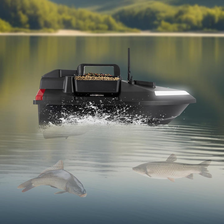RC Bait Boat 500M Range Remote Control Fishing Boat, 3 Bait Slot 4.4LBS Loading 12000Mah Battery and Dual Motors with LED Light for Professional Fishing with GPS, 100 Points