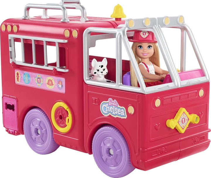 Chelsea Can Be Doll & Toy Fire Truck Playset with Blonde Small Doll, 2 Pets & 15+ Acessories, Open for Fire Station