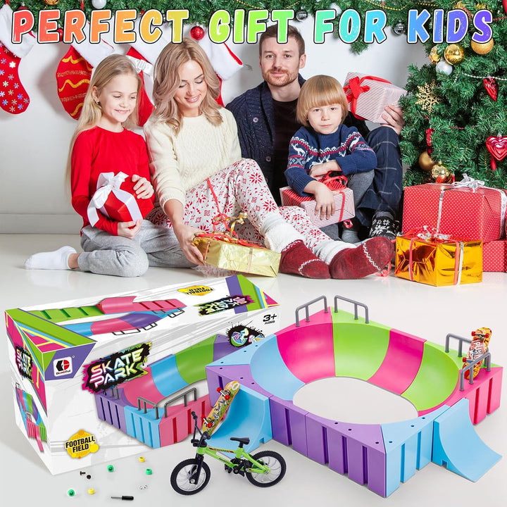 Finger Skateboards Ramp Set,Mini Fingerboard Rail Kit with 12 Ramps,2 Fingerboards,1 Finger Bike, Finger Toy for Kids Adults,Ultimate Skatepark Training Props - Fingerboard Skate Set