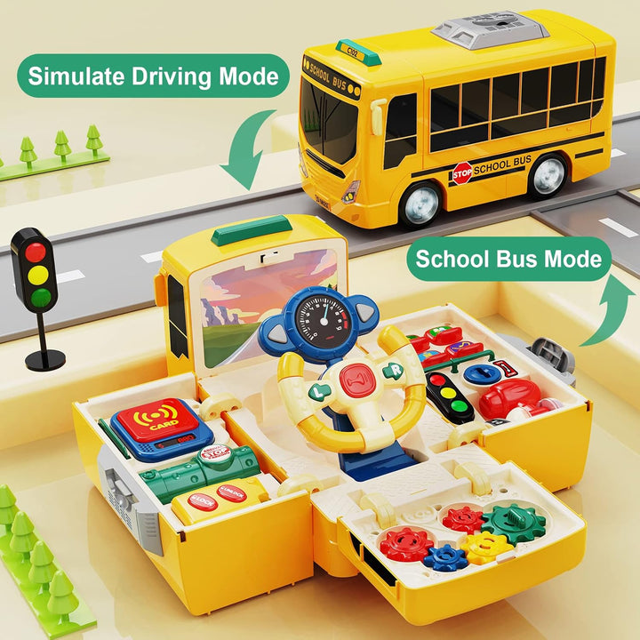 School Bus Toy with Sound and Light, Simulation Steering Wheel, Toddlers School Bus with Music Education, Gift for 1-3-5 Boys & Girls
