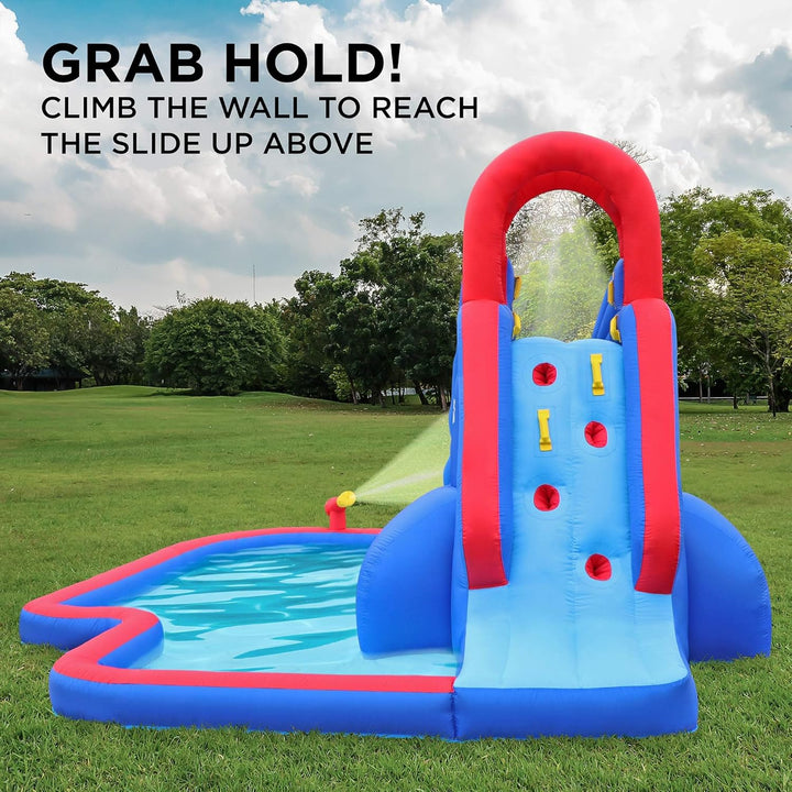 Deluxe Inflatable Water Slide Park & Splash Pool with Tunnel - Heavy-Duty for Outdoor Fun - Climbing Wall - Easy to Set up & Inflate with Included Air Pump & Carrying Case