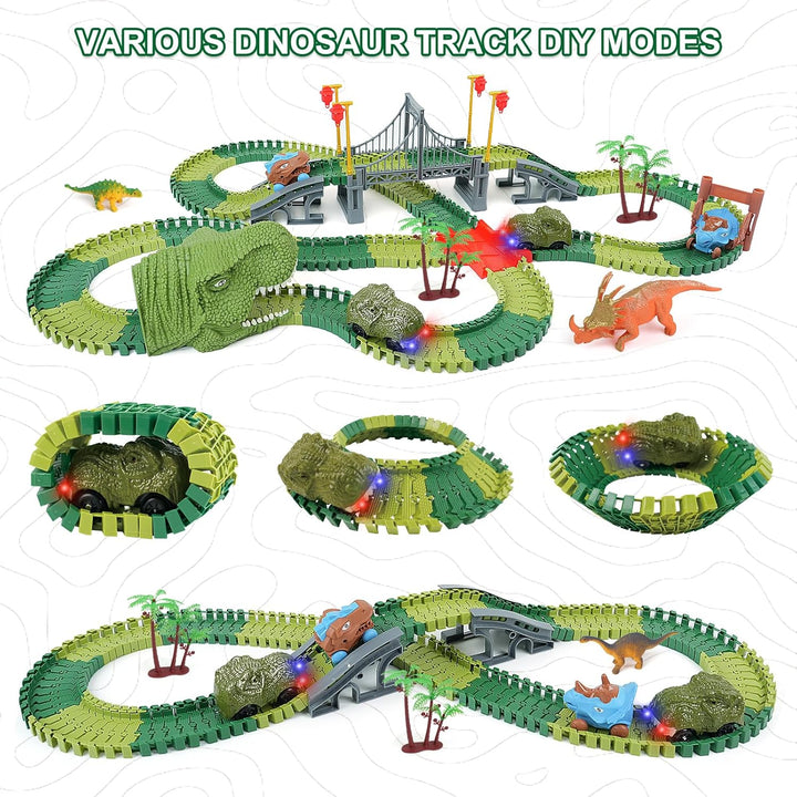 Dinosaur Track Toys for Kids - Best Birthday Gifts for 3 4 5 6 7 Year Old Boys, Flexible Race Car Track Set with Light & Sound, Create a Dino World Adventure