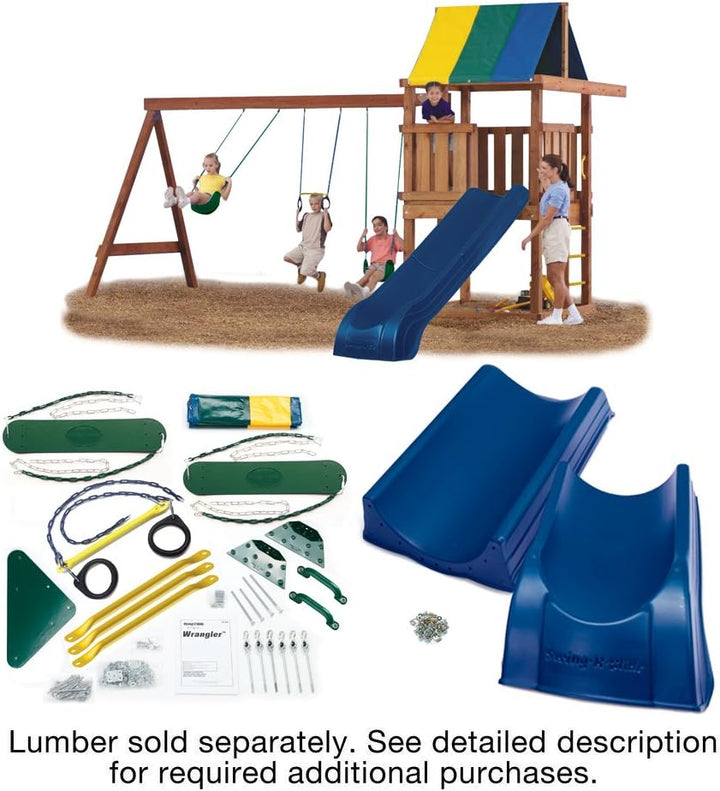 NE 4476 Wrangler Deluxe Play Set Hardware Kit with Slide (Wood Not Included), Blue Slide Yellow