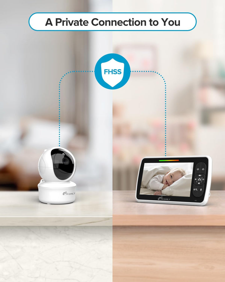 Baby Monitor - Large 5" Screen with 30Hrs Battery Life - Remote Pan-Tilt-Zoom;No Wifi, Two-Way Audio, Night Vision, Temperature, Lullabies, 960Ft Long Range Baby Monitor with Camera and Audio