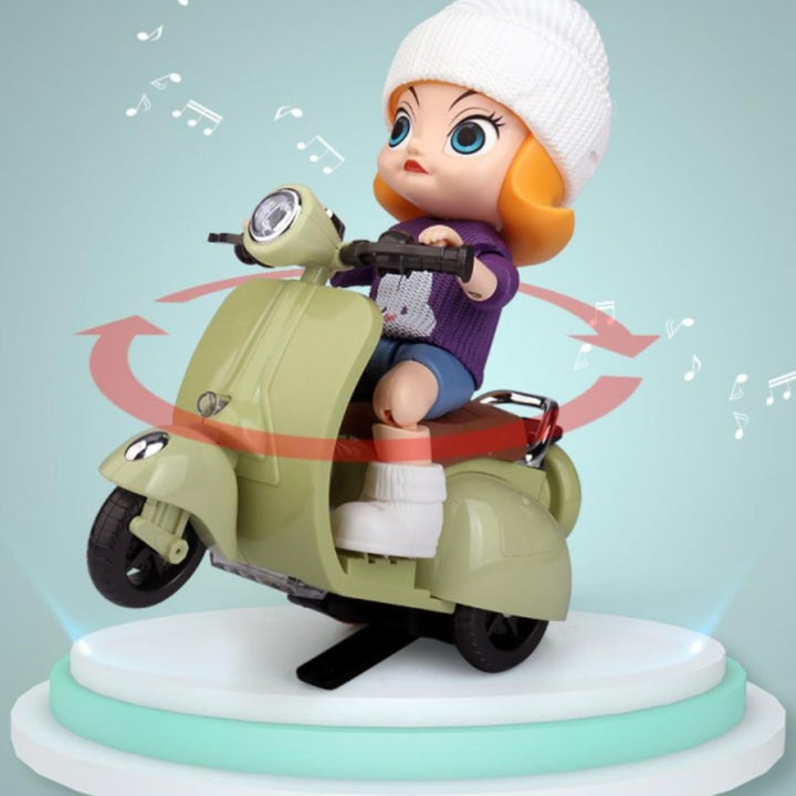 Motorcycles Scooter Toy Doll - with Light and Music, Cute Have a Seat for Accessories, Decor Desktop Ornaments Collectors (Off-White)