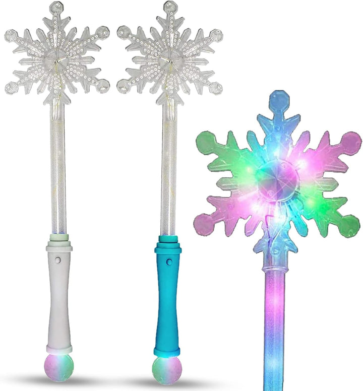 Frozen Snowflake LED Light up Wand Toy for Kids - 2 Pack, Magical Princess Costume Accessory, Perfect for Party Favors, Holiday & Birthday Events