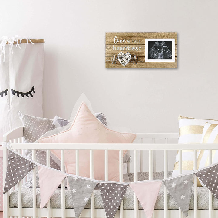 New Mom Gifts - Pregnancy Announcements Baby Gender Reveal Gifts - Love at First Heartbeat Sonogram Picture Frame for Standard 4" X 3" Ultrasound Photo