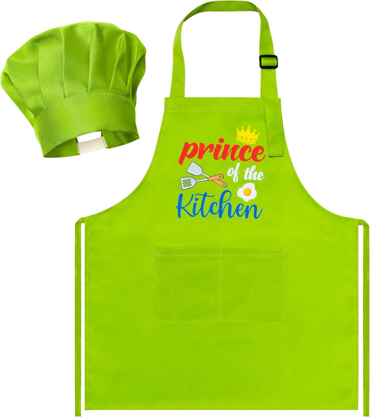 2 Pcs Kid Apron and Chef Hat Set, Adjustable Children Blue Kitchen Apron Cooking Baking Painting and Training Kits Dress up Role Play Chef Toy Kid Funny Cooking Gift New Year