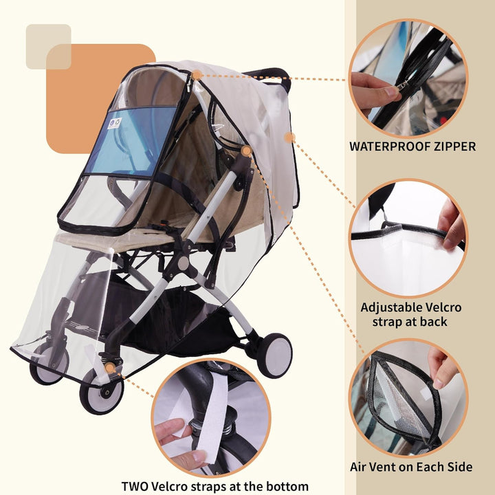 Stroller Rain Cover Universal Stroller, Travel Weather Shield Windproof and Waterproof Protect from Dust and Snow