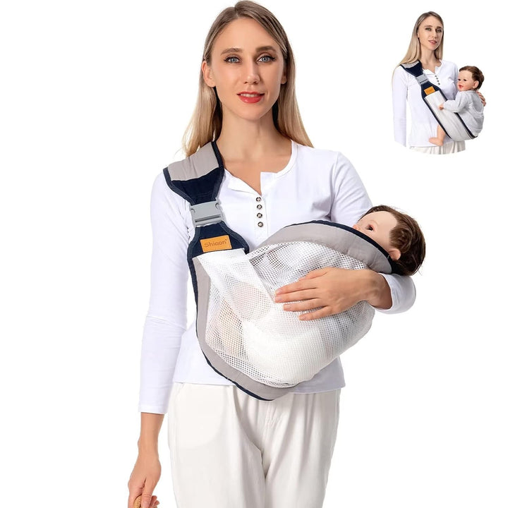 Baby Sling Carrier, Baby Carrier Newborn to Toddler(7-45Lbs), Toddler Carrier with Safety Buckle, One Shoulder Adjustable Shoulder Strap, One Size Fits All, Grey