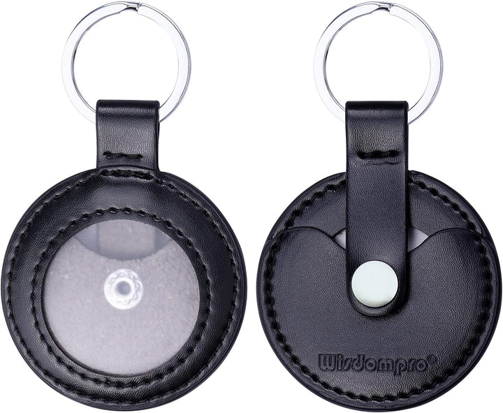 PU Leather Coin Holder Keychain for AA Medallion, Standard Challenge Coin, Recovery Chip - Black