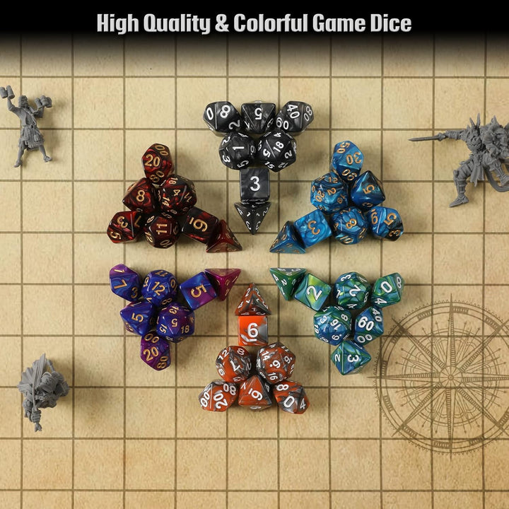 DND Dice Set, 42 Pcs Polyhedral Dice Set with 6 Colorful Animal Pattern Bag and PU Leather Velvet Tray for Dungeons Dragons D&D RPG MTG Table Games