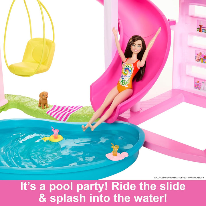 Dreamhouse, Doll House Playset with 75+ Pieces Including Toy Furniture & 3-Story Pool Slide, Pet Elevator & Puppy Play Areas
