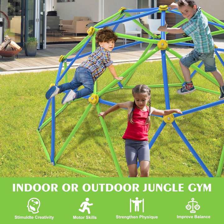 10FT Climbing Dome with Hammock, Outdoor Jungle Gym for Kids, Geometric Dome Climber Supporting 880 Lbs Anti-Rust Metal Outdoor Play Structure ASTM Approved Blue & Green