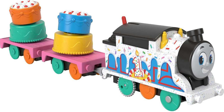 Motorized Toy Train, Wobbly Cake Thomas Engine with Cargo Cars & Pieces for Pretend Play Preschool Kids Ages 3+ Years