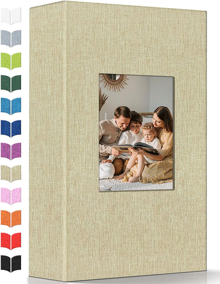 Photo Album 4X6 with 300 Pockets,Slip-In Picture Albums,Linen Cover Memory Book with Front Window,White Page Vertical Photo Book for Wedding,Family,Anniversare,Baby,Vacation