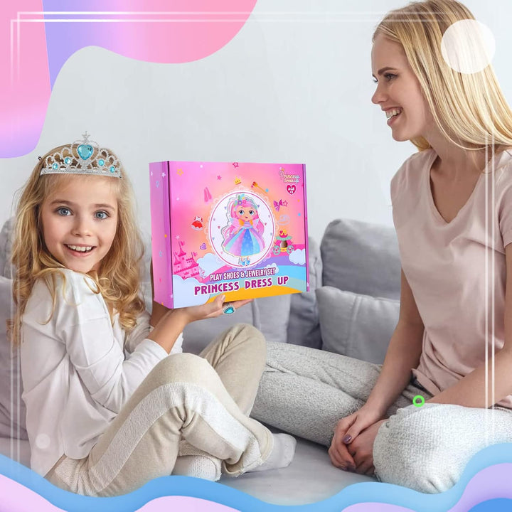 Princess Dress up Clothes and Jewelry Boutique, Toys for Little Girls, Princess Costumes Gifts with Shoes, Dresses, Tiara, Necklaces, Gift Set for Toddler Girls Age 3 4 5 6 7 Years Old