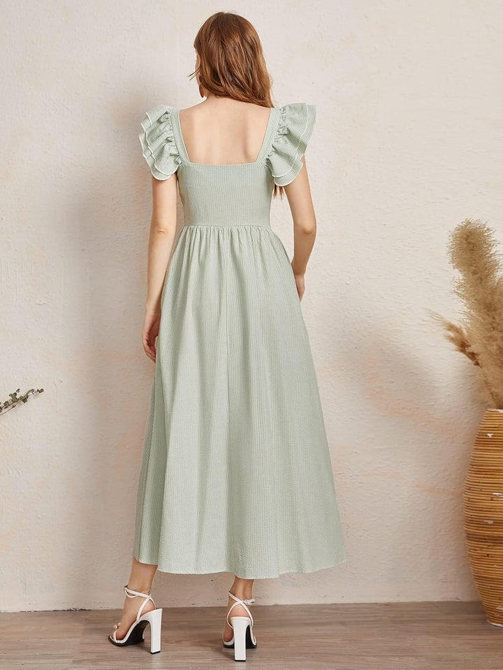 ROLVK Women'S Casual Dresses Ruffle Armhole Striped Dress Charming Mystery Special Beautiful