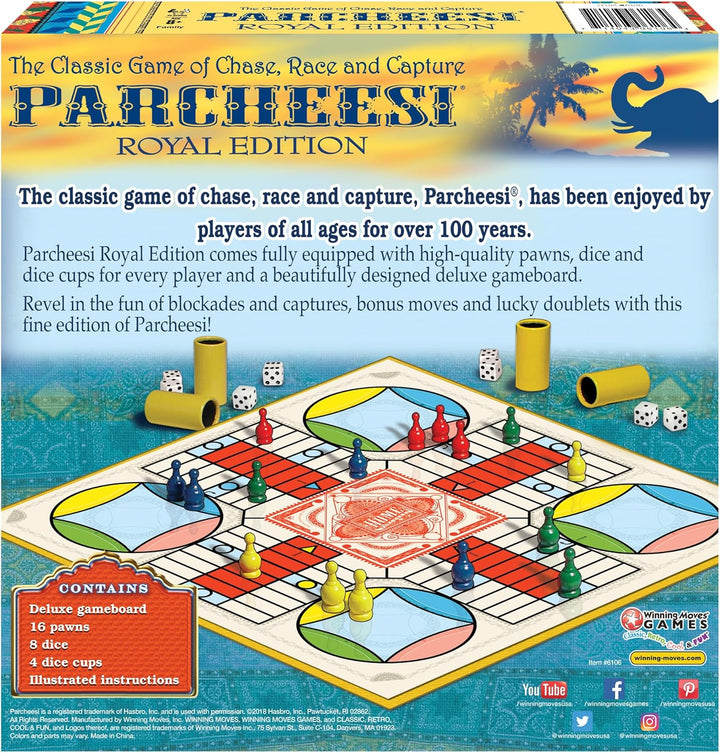 Parcheesi Royal Edition by  Games USA, Classic Family Favorite Featuring Charming Artwork, Tokens and Dice Cups for 2-4 Players, Ages 8+ (6106)