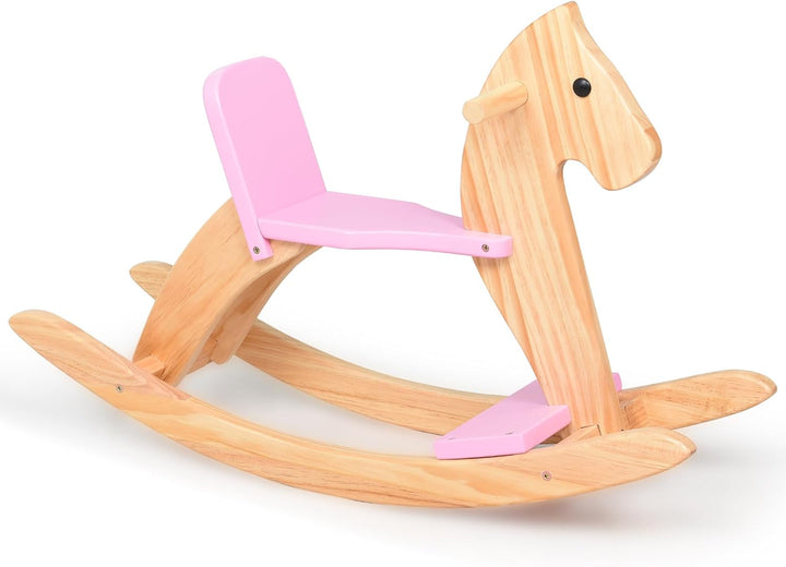 Rocking Horse Wooden Ride on Toy for Kids Classic Design Rocking Horse with Pedal and Safe Backrest Fine Workmanship(Classic, Natural)
