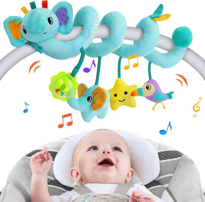 Baby Crib Hanging Rattles Toys - Infant Baby Worm Crib Bed around Rattle Bell Cartoon Insect Spiral Hanging Toy with Ringing Bell for Infants Bed Stroller Car Seat Bar for Babies Boys and Girls