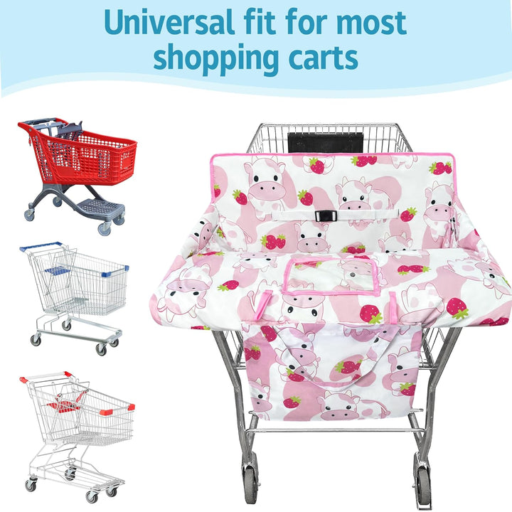 Shopping Cart Cover for Baby,2-In-1 High Chair Cover Soft,Portable, and Machine Washable,Comfortable Cotton Seat Pad with Safety Harness and Portable Cloth Bag,Fits All Supermarkets and Restaurants