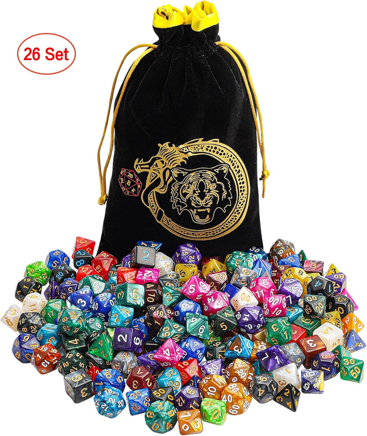 DND Dice Sets - 26 X 7 Polyhedral Dice (182Pcs) with a Large Drawstring Bag Great for Dungeons and Dragons, Role Playing Table Game.